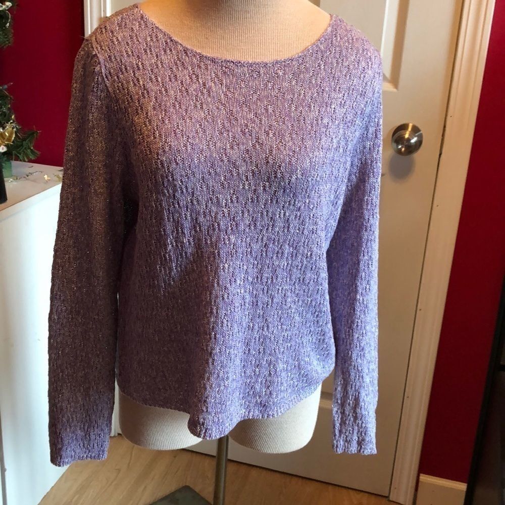 Eileen Fisher purple and white linen sweater sz PM
